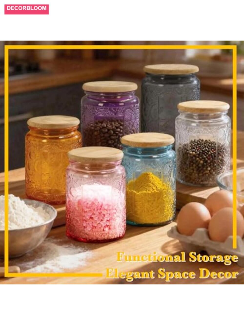 6 Pack 8 oz Decorative Glass Jars with Bamboo Lids, Airtight Food Storage - Picture 2 of 6